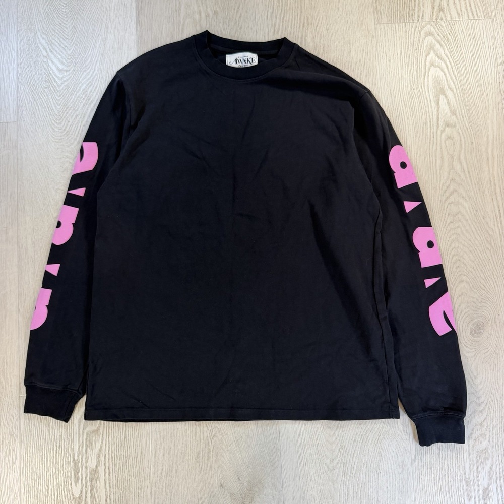 Awake NY Block Out Logo Long Sleeve T-Shirt Size M Mens Black